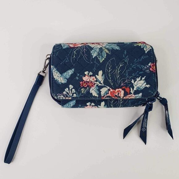 Vera Bradley RFID Slim Wristlet Wallet Rose Toile Navy Blue Floral Canvas - Picture 1 of 11